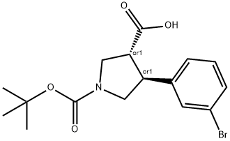 Boc-(+/-)-trans-4-(3-broMo-phenyl)-pyrrolidine-3-carboxylic acid Struktur