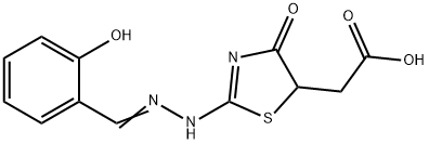 2-((Z)-2-(((E)-2-hydroxybenzylidene)hydrazono)-4-oxothiazolidin-5-yl)acetic acid Struktur