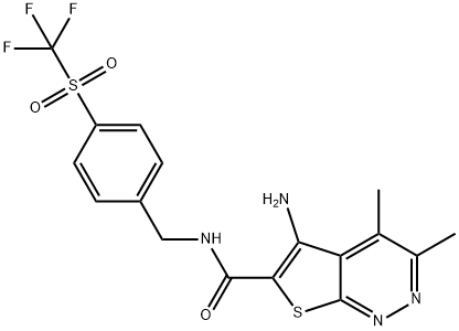5-Amino-3,4-dimethyl-thieno[2,3-c]pyridazine-6-carboxylic acid 4-trifluoromethanesulfonyl-benzylamide|5-氨基-3,4-二甲基-噻吩并[2,3-C]噠嗪-6-羧酸4-三氟甲磺酰基-芐基酰胺