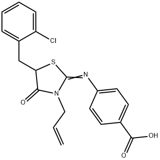 (E)-4-((3-allyl-5-(2-chlorobenzyl)-4-oxothiazolidin-2-ylidene)amino)benzoic acid Struktur