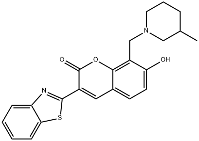 3-(benzo[d]thiazol-2-yl)-7-hydroxy-8-((3-methylpiperidin-1-yl)methyl)-2H-chromen-2-one Struktur