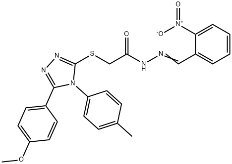 2-[[5-(4-methoxyphenyl)-4-(4-methylphenyl)-1,2,4-triazol-3-yl]sulfanyl]-N-[(E)-(2-nitrophenyl)methylideneamino]acetamide Struktur
