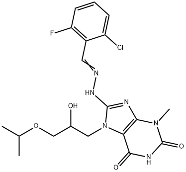 (E)-8-(2-(2-chloro-6-fluorobenzylidene)hydrazinyl)-7-(2-hydroxy-3-isopropoxypropyl)-3-methyl-3,7-dihydro-1H-purine-2,6-dione Struktur