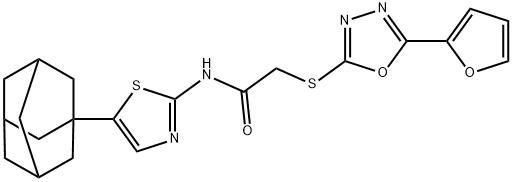 2-{[5-(furan-2-yl)-1,3,4-oxadiazol-2-yl]sulfanyl}-N-[5-(tricyclo[3.3.1.1~3,7~]dec-1-yl)-1,3-thiazol-2-yl]acetamide Struktur