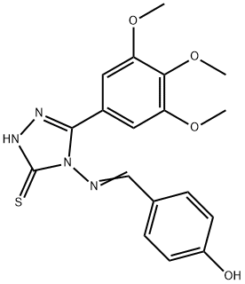 (E)-4-(((3-mercapto-5-(3,4,5-trimethoxyphenyl)-4H-1,2,4-triazol-4-yl)imino)methyl)phenol Struktur