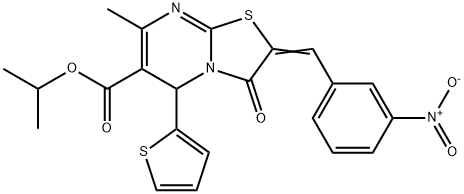 (E)-isopropyl 7-methyl-2-(3-nitrobenzylidene)-3-oxo-5-(thiophen-2-yl)-3,5-dihydro-2H-thiazolo[3,2-a]pyrimidine-6-carboxylate Struktur
