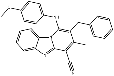 2-benzyl-1-[(4-methoxyphenyl)amino]-3-methylpyrido[1,2-a]benzimidazole-4-carbonitrile Struktur