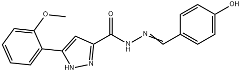 (E)-N'-(4-hydroxybenzylidene)-5-(2-methoxyphenyl)-1H-pyrazole-3-carbohydrazide Struktur