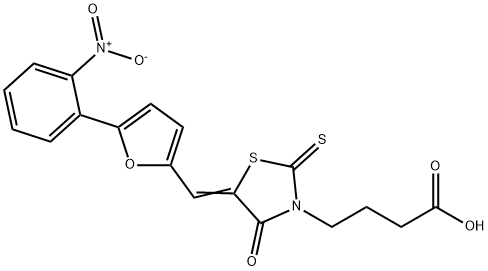 4-{5-[(5-{2-nitrophenyl}-2-furyl)methylene]-4-oxo-2-thioxo-1,3-thiazolidin-3-yl}butanoic acid Struktur