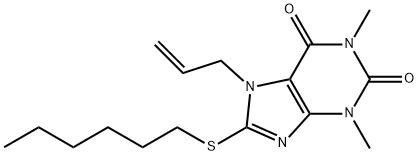 8-(hexylsulfanyl)-1,3-dimethyl-7-(prop-2-en-1-yl)-3,7-dihydro-1H-purine-2,6-dione Struktur