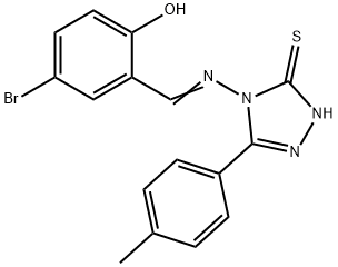 (E)-4-bromo-2-(((3-mercapto-5-(p-tolyl)-4H-1,2,4-triazol-4-yl)imino)methyl)phenol Struktur