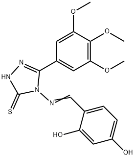 (E)-4-(((3-mercapto-5-(3,4,5-trimethoxyphenyl)-4H-1,2,4-triazol-4-yl)imino)methyl)benzene-1,3-diol Struktur