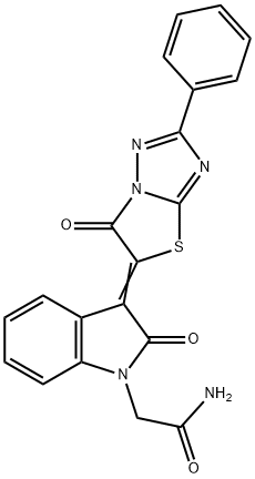 2-[2-oxo-3-(6-oxo-2-phenyl[1,3]thiazolo[3,2-b][1,2,4]triazol-5(6H)-ylidene)-2,3-dihydro-1H-indol-1-yl]acetamide Struktur