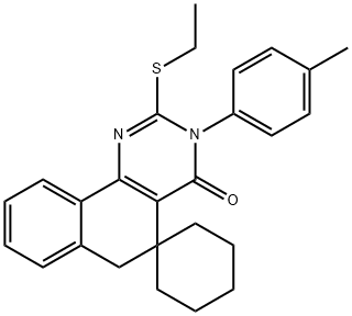 2-(ethylsulfanyl)-3-(4-methylphenyl)-5,6-dihydrospiro(benzo[h]quinazoline-5,1'-cyclohexane)-4(3H)-one Struktur