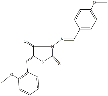 5-(2-methoxybenzylidene)-3-[(4-methoxybenzylidene)amino]-2-thioxo-1,3-thiazolidin-4-one Struktur