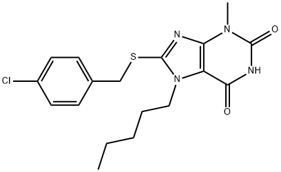 8-[(4-chlorobenzyl)sulfanyl]-3-methyl-7-pentyl-3,7-dihydro-1H-purine-2,6-dione Struktur