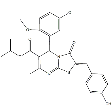 isopropyl 5-(2,5-dimethoxyphenyl)-2-(4-hydroxybenzylidene)-7-methyl-3-oxo-2,3-dihydro-5H-[1,3]thiazolo[3,2-a]pyrimidine-6-carboxylate Structure