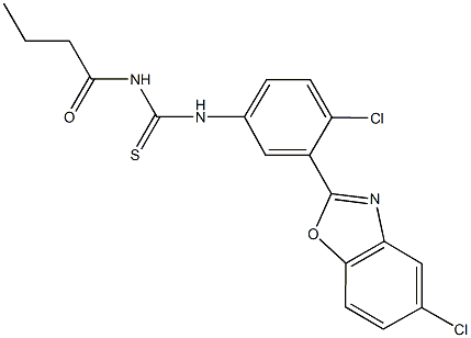 N-butyryl-N'-[4-chloro-3-(5-chloro-1,3-benzoxazol-2-yl)phenyl]thiourea Structure