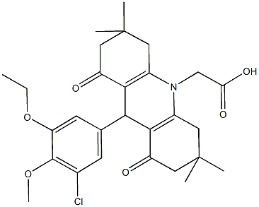 (9-(3-chloro-5-ethoxy-4-methoxyphenyl)-3,3,6,6-tetramethyl-1,8-dioxo-2,3,4,5,6,7,8,9-octahydro-10(1H)-acridinyl)acetic acid Struktur