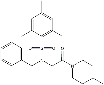 N-benzyl-2,4,6-trimethyl-N-[2-(4-methyl-1-piperidinyl)-2-oxoethyl]benzenesulfonamide Struktur