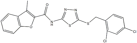 N-{5-[(2,4-dichlorobenzyl)sulfanyl]-1,3,4-thiadiazol-2-yl}-3-methyl-1-benzofuran-2-carboxamide Struktur