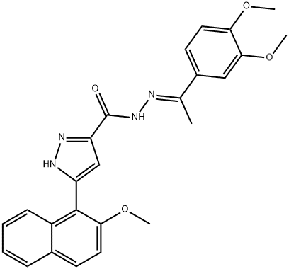 N-[(E)-1-(3,4-dimethoxyphenyl)ethylideneamino]-3-(2-methoxynaphthalen-1-yl)-1H-pyrazole-5-carboxamide Struktur