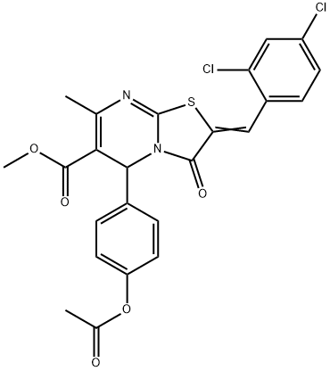 methyl (2Z)-5-(4-acetyloxyphenyl)-2-[(2,4-dichlorophenyl)methylidene]-7-methyl-3-oxo-5H-[1,3]thiazolo[3,2-a]pyrimidine-6-carboxylate Struktur