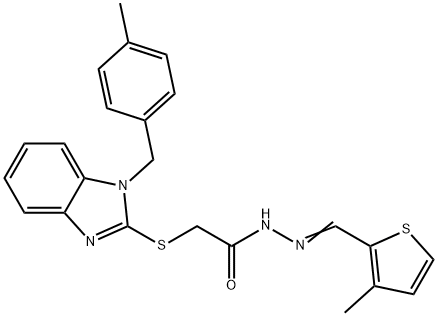 2-[1-[(4-methylphenyl)methyl]benzimidazol-2-yl]sulfanyl-N-[(E)-(3-methylthiophen-2-yl)methylideneamino]acetamide Struktur