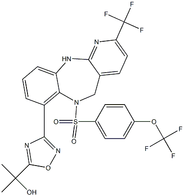 2-[3-[6-[4-(TRIFLUOROMETHOXY)PHENYL]SULFONYL-2-(TRIFLUOROMETHYL)-5,11-DIHYDROPYRIDO[3,2-C][1,5]BENZODIAZEPIN-7-YL]-1,2,4-OXADIAZOL-5-YL]PROPAN-2-OL, 1034152-95-8, 結(jié)構(gòu)式
