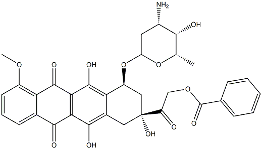(8S-cis)-10-((3-Amino-2,3,6-trideoxy-alpha-L-lyxo-hexopyranosyl)oxy)-8 -((benzoyloxy)acetyl)-7,8,9,10-tetrahydro-6,8,11-trihydroxy-1-methoxy- 5,12-naphthacenedione Struktur