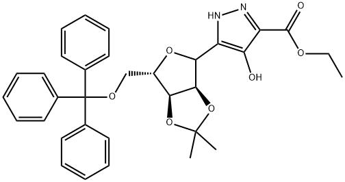 4-Hydroxy-5-[2,3-O-(1-methylethylidene)-5-O-(triphenylmethyl)-L-ribofuranosyl]-1H-pyrazole-3-carboxylic Acid Ethyl Ester, 206269-73-0, 結(jié)構(gòu)式