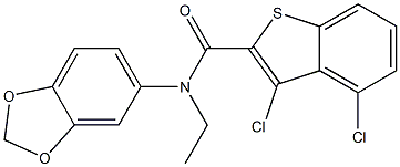 N-(1,3-benzodioxol-5-yl)-3,4-dichloro-N-ethyl-1-benzothiophene-2-carboxamide Struktur