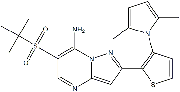 6-(tert-butylsulfonyl)-2-[3-(2,5-dimethyl-1H-pyrrol-1-yl)-2-thienyl]pyrazolo[1,5-a]pyrimidin-7-ylamine Struktur