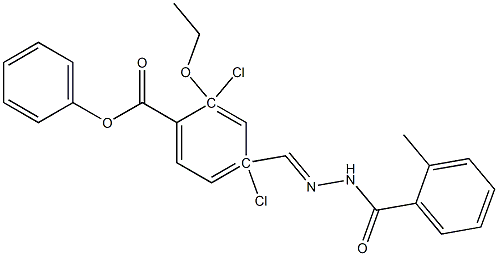 2-ethoxy-4-[(1E)-{[(2-methylphenyl)formamido]imino}methyl]phenyl 2,4-dichlorobenzoate Struktur
