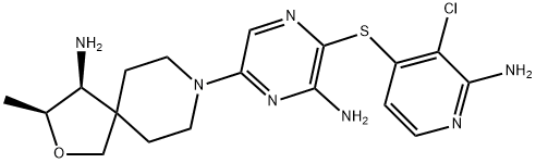 (3S,4S)-8-(6-amino-5-((2-amino-3-chloropyridin-4-yl)thio)pyrazin-2-yl)-3-methyl-2-oxa-8-azaspiro[4.5]decan-4-amine 2,2,2-trifluoroacetate Struktur