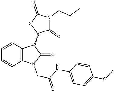 N-(4-methoxyphenyl)-2-[(3Z)-2-oxo-3-(4-oxo-3-propyl-2-sulfanylidene-1,3-thiazolidin-5-ylidene)indol-1-yl]acetamide Struktur