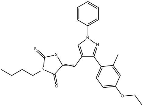 (5Z)-3-butyl-5-[[3-(4-ethoxy-2-methylphenyl)-1-phenylpyrazol-4-yl]methylidene]-2-sulfanylidene-1,3-thiazolidin-4-one Struktur