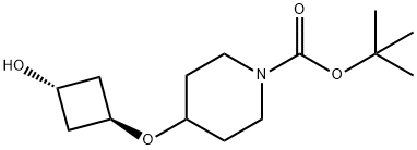 1-Piperidinecarboxylic acid, 4-[(trans-3-hydroxycyclobutyl)oxy]-, 1,1-dimethylethyl ester Struktur
