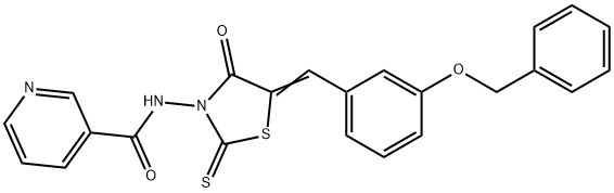 N-[(5E)-4-oxo-5-[(3-phenylmethoxyphenyl)methylidene]-2-sulfanylidene-1,3-thiazolidin-3-yl]pyridine-3-carboxamide Struktur