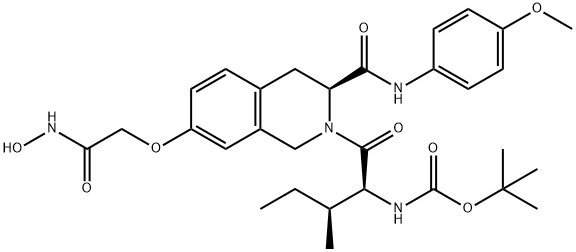 Carbamic acid, N-[(1S,2S)-1-[[(3S)-3,4-dihydro-7-[2-(hydroxyamino)-2-oxoethoxy]-3-[[(4-methoxyphenyl)amino]carbonyl]-2(1H)-isoquinolinyl]carbonyl]-2-methylbutyl]-, 1,1-dimethylethyl ester Struktur