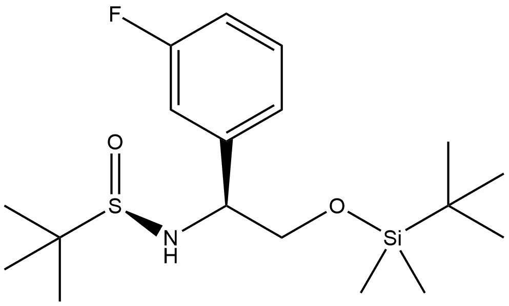 2-Propanesulfinamide, N-[(1S)-2-[[(1,1-dimethylethyl)dimethylsilyl]oxy]-1-(3-fluorophenyl)ethyl]-2-methyl-, [S(R)]- Struktur