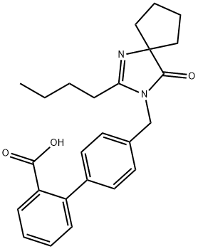 [1,1'-Biphenyl]-2-carboxylic acid, 4'-[(2-butyl-4-oxo-1,3-diazaspiro[4.4]non-1-en-3-yl)methyl]- Struktur
