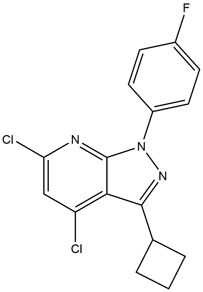 4,6 - dichloro - 3 - cyclobutyl - 1- ( 4 - fluorophenyl ) -1H - pyrazolo [ 3,4 - b ] pyridine Struktur