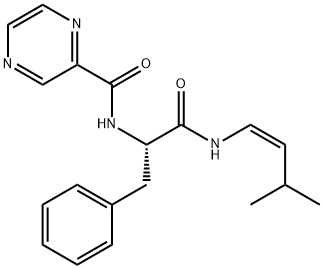 2-Pyrazinecarboxamide, N-[(1S)-2-[[(1Z)-3-methyl-1-buten-1-yl]amino]-2-oxo-1-(phenylmethyl)ethyl]- Struktur