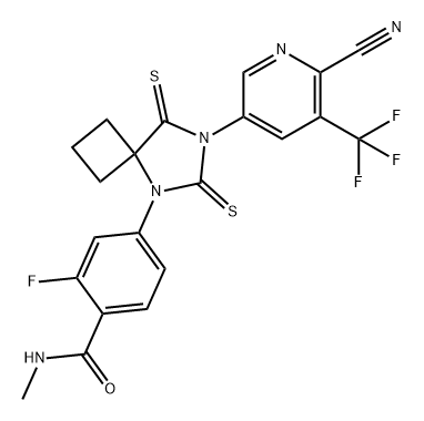 Benzamide, 4-[7-[6-cyano-5-(trifluoromethyl)-3-pyridinyl]-6,8-dithioxo-5,7-diazaspiro[3.4]oct-5-yl]-2-fluoro-N-methyl- Struktur