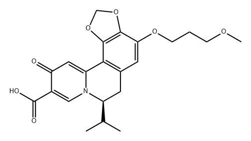 7H-1,3-Benzodioxolo[4,5-a]quinolizine-10-carboxylic acid, 6,11-dihydro-4-(3-methoxypropoxy)-7-(1-methylethyl)-11-oxo-, (7S)- Structure