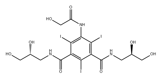 1,3-Benzenedicarboxamide, N,N'-bis(2,3-dihydroxypropyl)-5-[(hydroxyacetyl)amino]-2,4,6-triiodo-, [R-(R*,R*)]- (9CI) Struktur