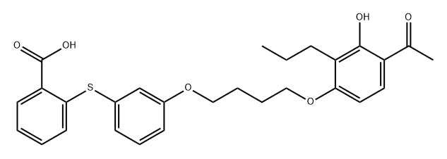 Benzoic acid, 2-[[3-[4-(4-acetyl-3-hydroxy-2-propylphenoxy)butoxy]phenyl]thio]- Struktur
