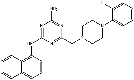 6-[[4-(2-fluorophenyl)piperazin-1-yl]methyl]-2-N-naphthalen-1-yl-1,3,5-triazine-2,4-diamine Struktur