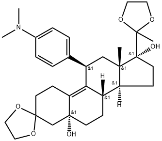 (5a,11b)-11-[4-(Dimethylamino)phenyl]-5,17-dihydroxy-19-norpregn-9-ene-3,20-dione cyclic bis(1,2-ethanediyl acetal) Struktur